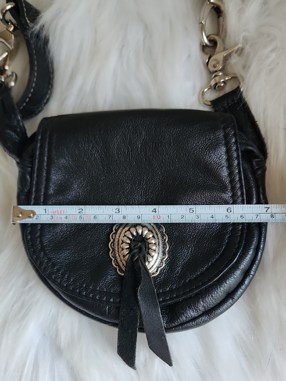 TALISMAN Motorcycle Vintage Black Leather Crossbody Bag with Silver Concho - Picture 8 of 9